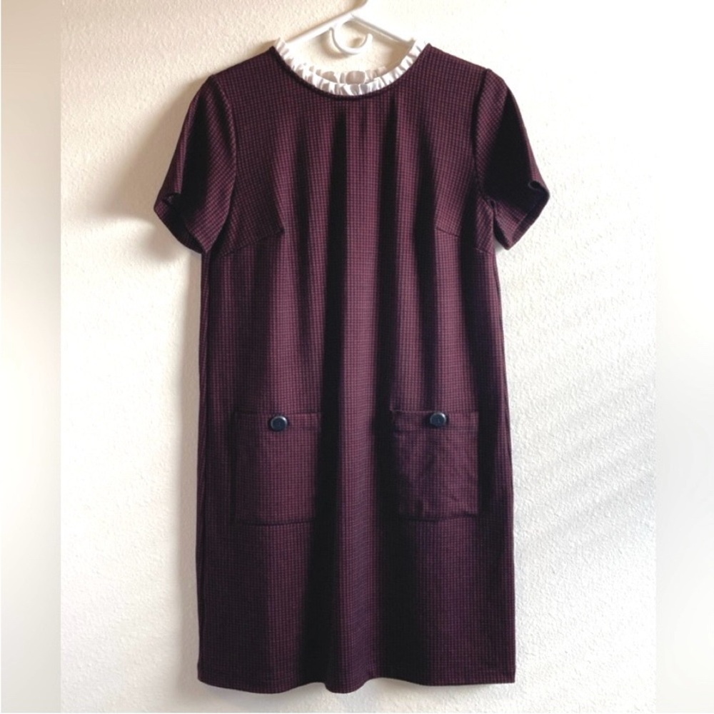 LOFT Burgundy Houndstooth Mini Dress with Pockets Size 4 (see fit notes)